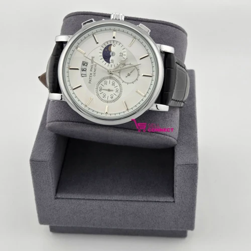 Black genuine leather watch Analog for men