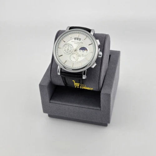 Black genuine leather watch Analog for men