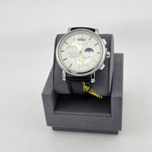Black genuine leather watch Analog for men