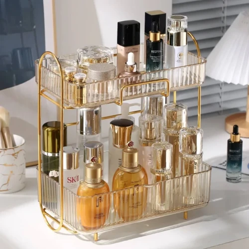 Luxury 2-Tier Acrylic & Gold Makeup Organizer