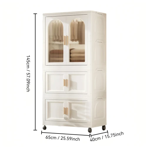 Portable Closet Foldable Clothes Closet Plastic Wardrobe for Household Plastic Closet with Wheels