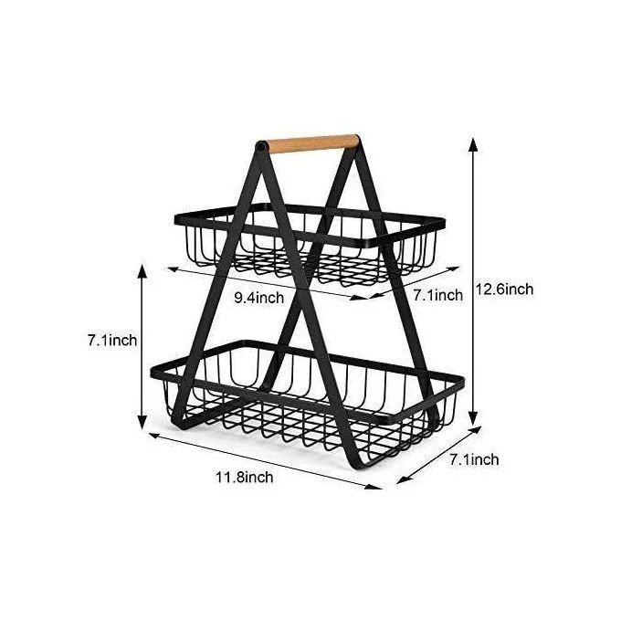 2-Tier Countertop Fruit Basket Bowl Bread Basket Vegetable Holder Kitchen Storage, Black