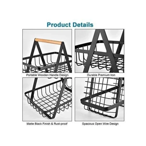2-Tier Countertop Fruit Basket Bowl Bread Basket Vegetable Holder Kitchen Storage, Black