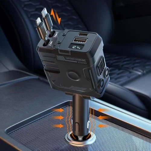 Porodo 66W 4in1 Retractable Car Charger