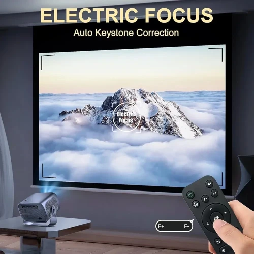 A10 PLUS Projector – Android 11.0, Electric Focus, WiFi 6, Auto Keystone, 15000 Lumens Full HD 1080P Supported, 360° Angle Adjustment Movie Projector for Home Theater