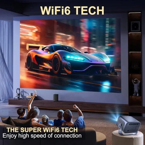 A10 PLUS Projector – Android 11.0, Electric Focus, WiFi 6, Auto Keystone, 15000 Lumens Full HD 1080P Supported, 360° Angle Adjustment Movie Projector for Home Theater