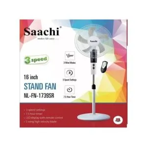 Saachi 16 Inch Stand Fan With Remote Control, 3 Speed, 3 Wind Modes – White