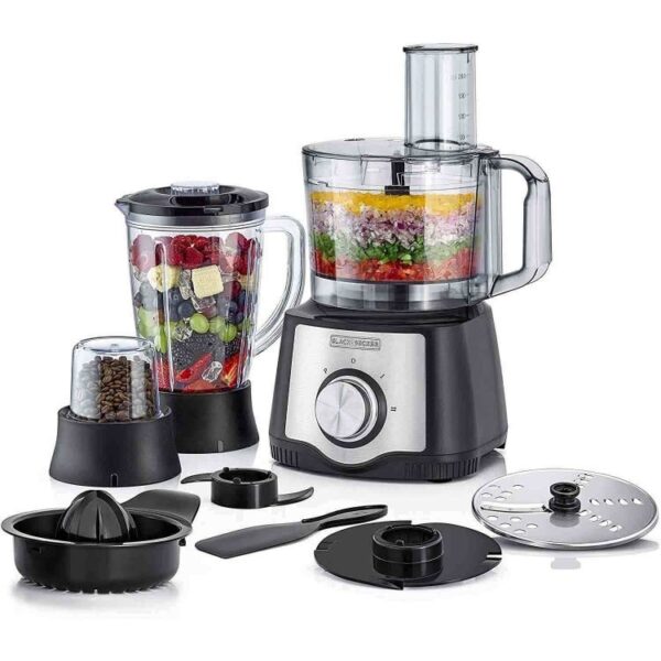 Black+Decker 600W Food Processor with Blender, Grinder & Juicer , Silver/Black - FX650-B5