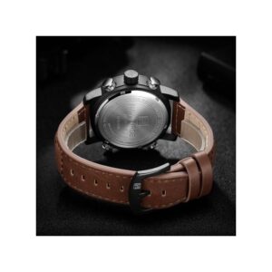 Faux Leather Strapped Luxury Sport Wrist Watch - Brown