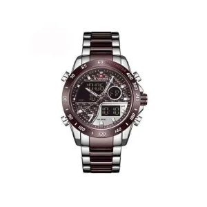 Waterproof Stainless Steel Dual Watch - Silver Brown