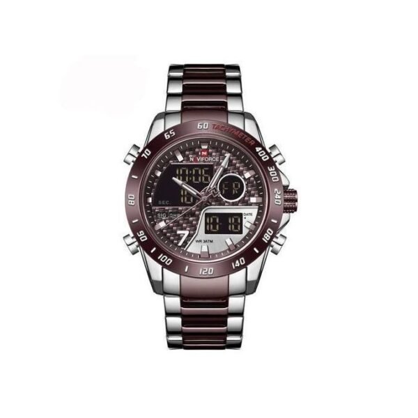 Waterproof Stainless Steel Dual Watch - Silver Brown - Image 2