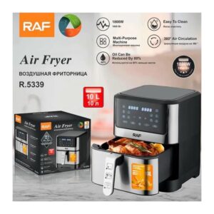 RAF 10L New Digital Touch Screen Stainless Steel Air Fryer-Black/silver