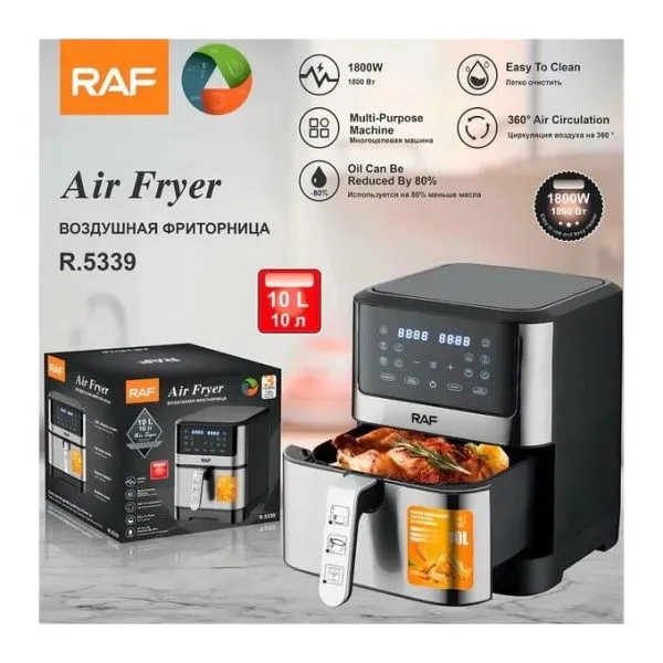 RAF 10L New Digital Touch Screen Stainless Steel Air Fryer-Black/silver - Image 4