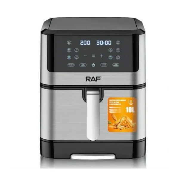 RAF 10L New Digital Touch Screen Stainless Steel Air Fryer-Black/silver