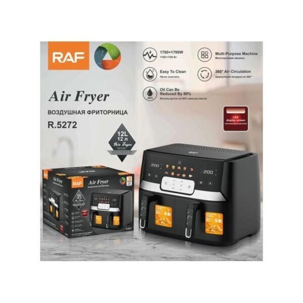 RAF 12L Air Fryer With 2 Independent Baskets Grill Oven- Black - Image 2