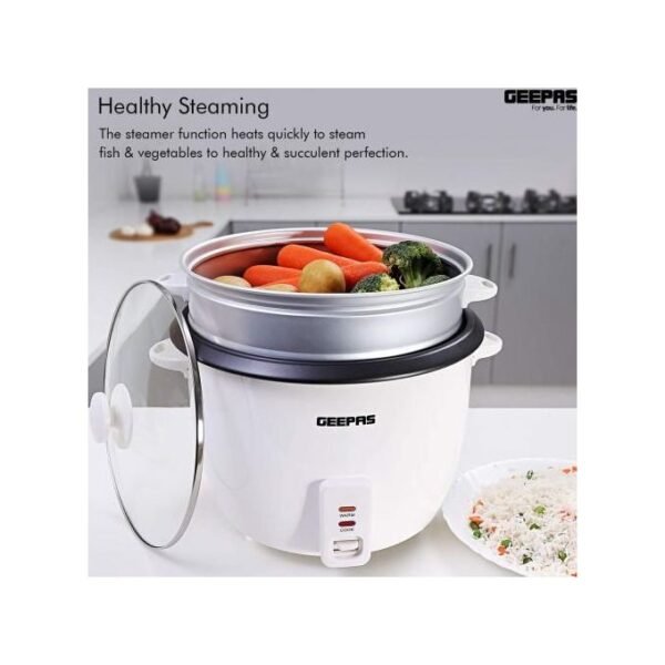 Geepas 3-IN-1 Rice Cooker & Steamer with Keep Warm 2.8Litres -White - Image 4