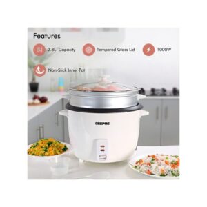 Geepas 3-IN-1 Rice Cooker & Steamer with Keep Warm 2.8Litres -White