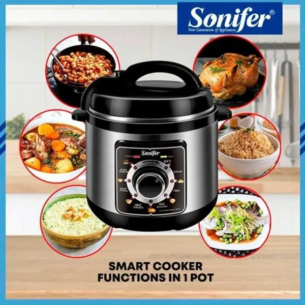 Sonifer 8 Litres Multi-functional Automatic Timing Control Power Electric Pressure Cooker Steamer Pot- Black - Image 4