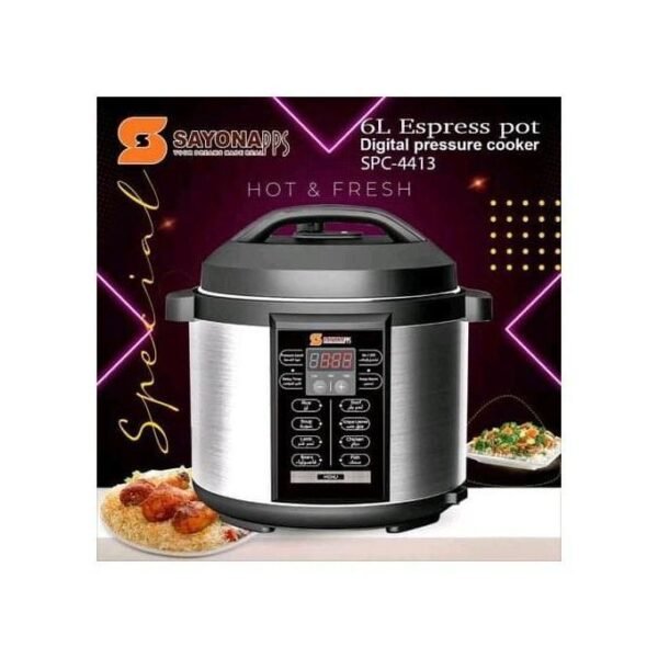 Sayona Espress Pot Digital Pressure Cooker/Rice Cooker 6liters -Black - Image 2