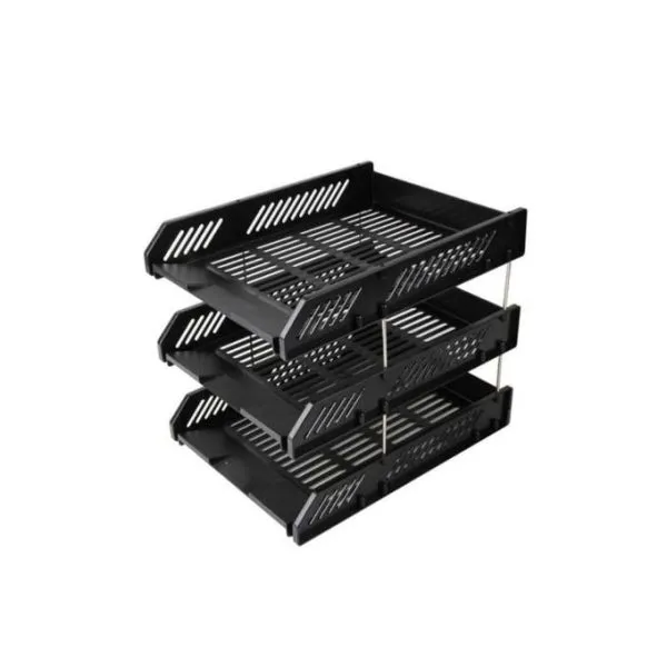 Genuine Black Plastic Document Tray 3 Tier - Black