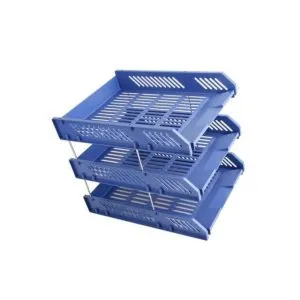 Genuine Blue Plastic Document Tray 3 Tier + 2 Free Blue Pens + 1 Free Black - Blue