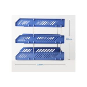 Genuine Blue Plastic Document Tray 3 Tier + 2 Free Blue Pens + 1 Free Black - Blue