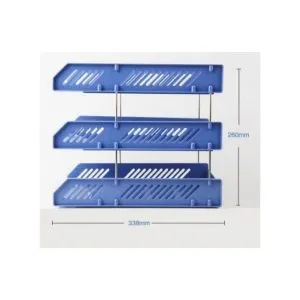 Genuine Blue Plastic Document Tray 3 Tier + 2 Free Blue Pens + 1 Free Black - Blue