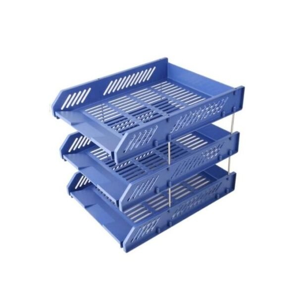 Genuine Blue Plastic Document Tray 3 Tier + 2 Free Blue Pens + 1 Free Black - Blue