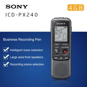 Sony Professional ICD-PX240 4GB Digital Voice Recorder With Built-In Stereo Microphone USB Port Dictaphone For Business Meeting