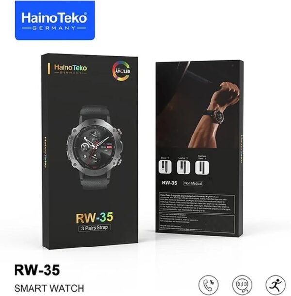 Haino Teko Germany RW35 Round Shape Smart Watch With 3 Pair Strap and Wireless Charger For Men's and Boys - Image 2