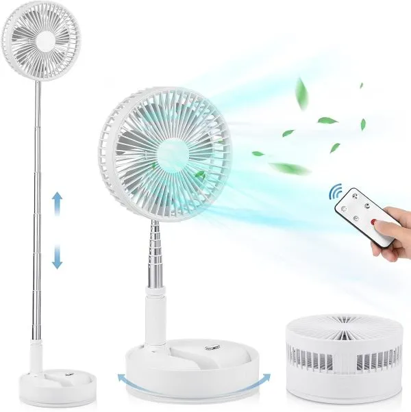 Portable Oscillating Standing Fan with Remote Controller, 8 Foldable Desk Fan, 7200mah Rechargeable Quiet USB Mini Folded Floor Fan, Pedestal Fans for Personal Bedroom Office Fishing Camping Travel