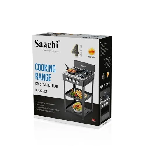Saachi 2 Gas + 2 Hotplates Table Top Cooker With Shelves - Image 4