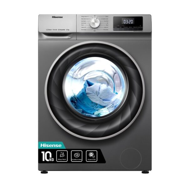 Hisense 10Kg Front Load Washing Machine with Allergy Steam-Titanium Silver