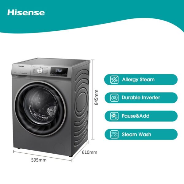 Hisense 10Kg Front Load Washing Machine with Allergy Steam-Titanium Silver