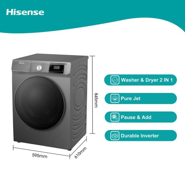 Hisense 10Kg/6Kg Smart Washer Dryer with Inverter -Titanium Silver