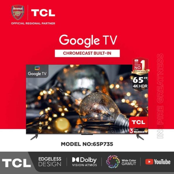 TCL 65 inch 4K HDR Smart Android Google TV | P735