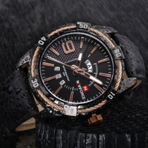 NAVIFORCE Mens Watch Gold Luxury Sport Waterproof Military WristWatch Business Casual Leather Strap Watches for Men NF9117L