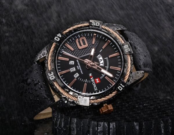 NAVIFORCE Mens Watch Gold Luxury Sport Waterproof Military WristWatch Business Casual Leather Strap Watches for Men NF9117L - Image 2