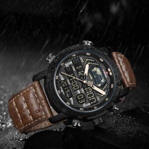 NAVIFORCE Watch for Men Luxury Digital Chronograph Analog Sport Watches Military Waterproof Genuine Leather Wristwatch NF9160