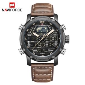 NAVIFORCE Watch for Men Luxury Digital Chronograph Analog Sport Watches Military Waterproof Genuine Leather Wristwatch NF9160