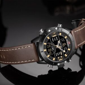 NAVIFORCE Quartz Watch Men Luxury Digital Sport Waterproof Wristwatches Leather Strap Business Watch NF9153L