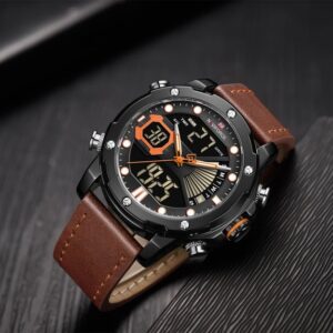 NAVIFORCE Men Military Sport Digital Watch Leather Strap Waterproof Quartz Watches NF9172L