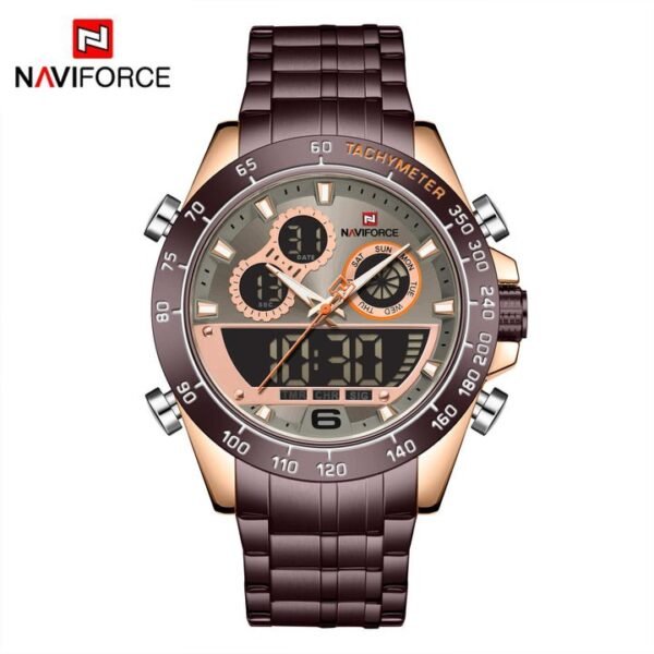 NAVIFORCE Men Digital Sport Chronograph Watch Stainless Steel Waterproof Luminous Analog Quartz Wristwatches NF9188