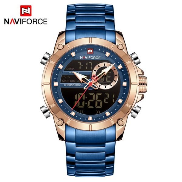 NAVIFORCE Men Military Sport Watches Digital Analog Waterproof Stainless Steel Wristwatch NF9163