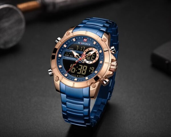 NAVIFORCE Men Military Sport Watches Digital Analog Waterproof Stainless Steel Wristwatch NF9163 - Image 2