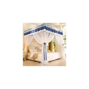 David Curtain Mosquito Net With 4 Steel Stands & Unique Lace Design &Luxurious Packaging Double-layer Bed Net S4 Blue