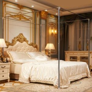 David Curtain Mosquito Net With 4 Steel Stands & Unique Lace Design &Luxurious Packaging Double-layer Bed Net S4 Blue