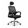 Durable Office Chair Mesh With Headrest- Black
