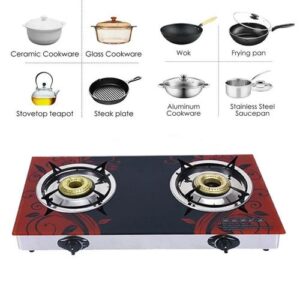 Pixel Glass Double Burner Gas Stove With Auto Ignition- Black and Red