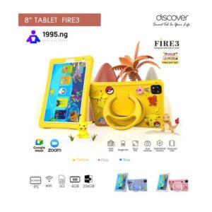 Discover Fire 3 Educational Kids Tablet 8 Inches 6GB RAM 256GB ROM 5000mAH with gifts -Yellow